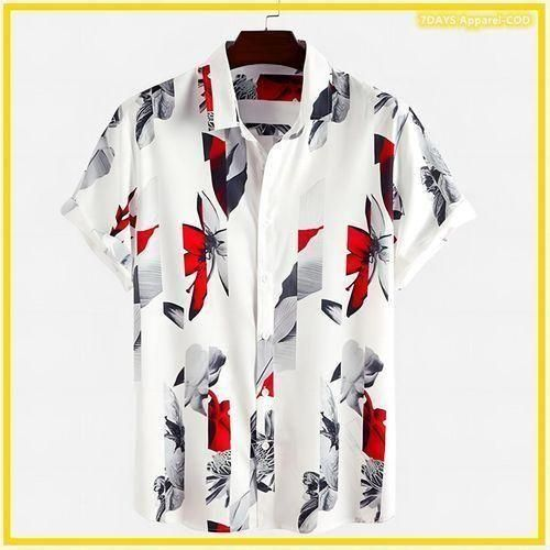 Berrykey Men's Hawaiian Ink Print Bottom-down Beach Short Sleeve T-Shirt Casual Tops